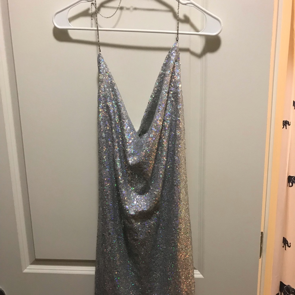 Sequined swing neck dress